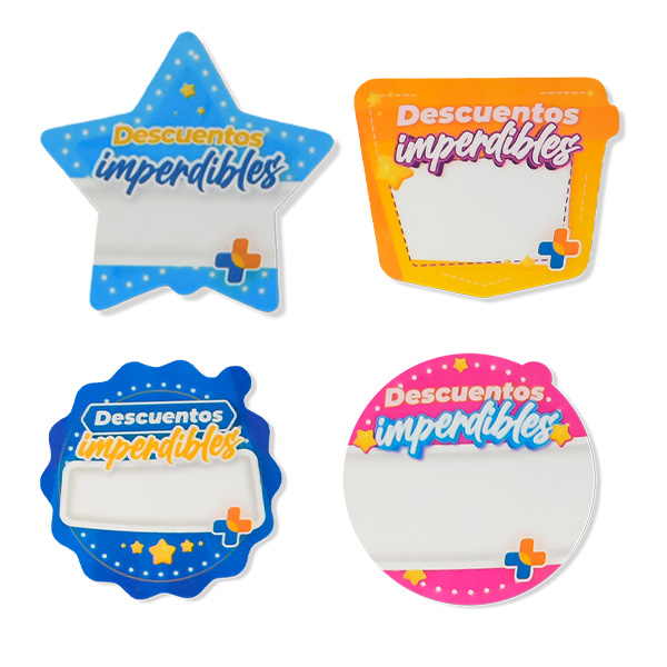 Stickers marca precio en adhesivo removible para los descuentos de farmacenter.