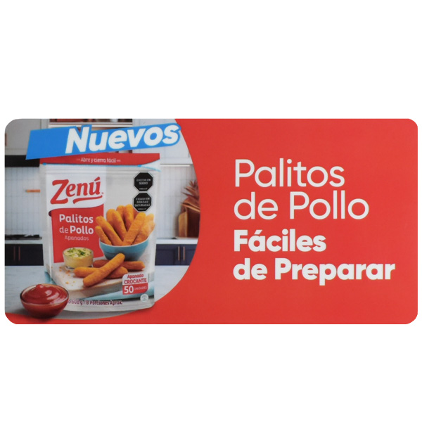 Adhesivo removible publicitario para la marca ZENU con fotos del producto.