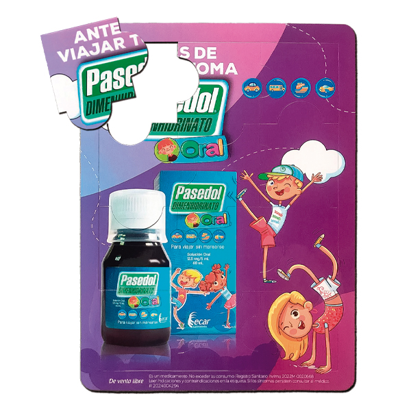 Rompecabezas magnético personalizado para la marca Pasedol con ilustraciones infantiles y presentación del producto.