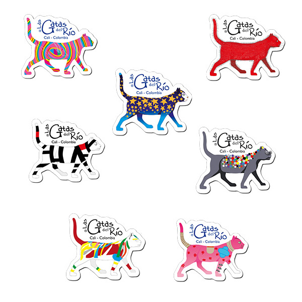 Imanes coleccionables con motivos coloridos en forma de gatos para cali "las gatas del río".