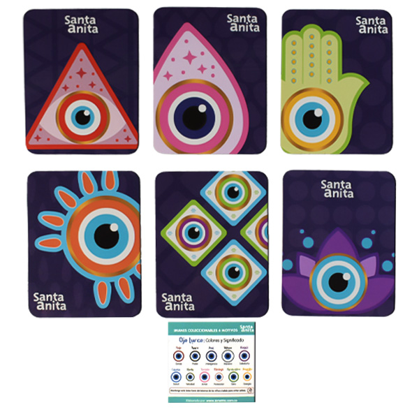 Imanes coleccionables sobre la nevera para la marca santa anita con ilustraciones únicas.