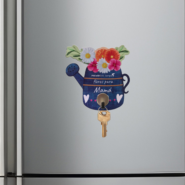Perchero adhesivo con diseño de regadera con flores para colgar las llaves de la marca PREVER con mensaje"flores para mamá"