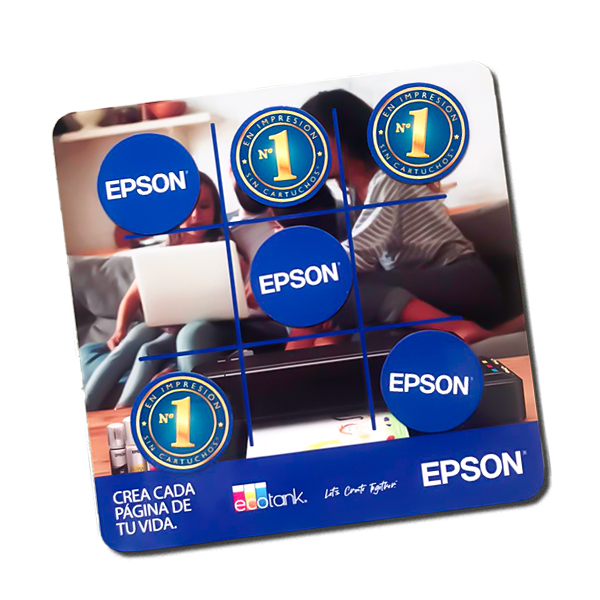 Juego de triqui magnético promocional de Epson con diseño corporativo azul.