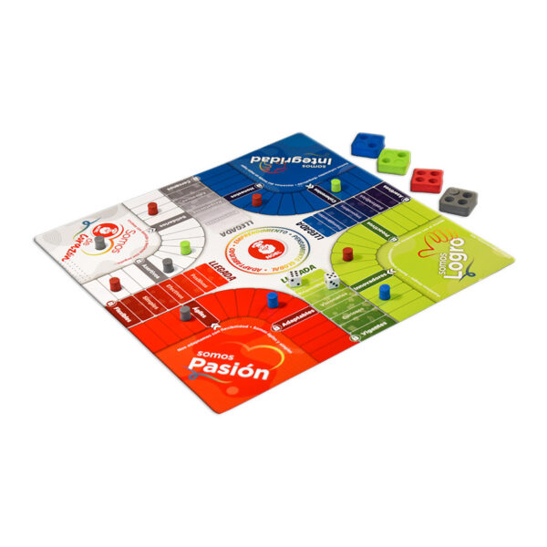 Juegos de mesa magnéticos de parqués magnético personalizado con colores y logotipo institucional de la marca noel.