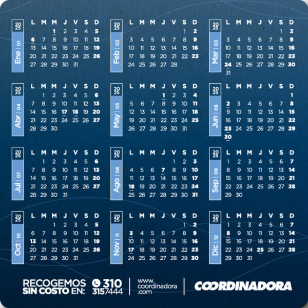 Calendario magnético en material ecológico Coordinadora