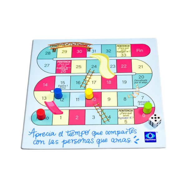 Juego de escalera magnético con tablero imantado, fichas magnéticas y dados.