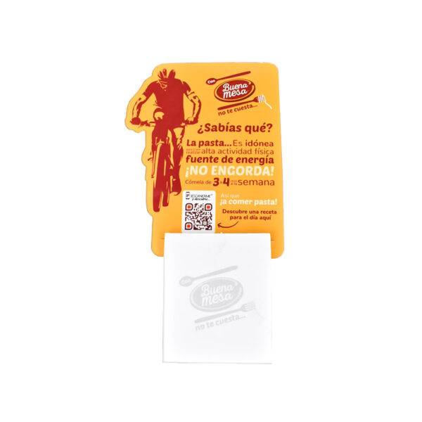 Portamemo magnético con troquel de ciclista para la marca buena mesa y taco de hojas.